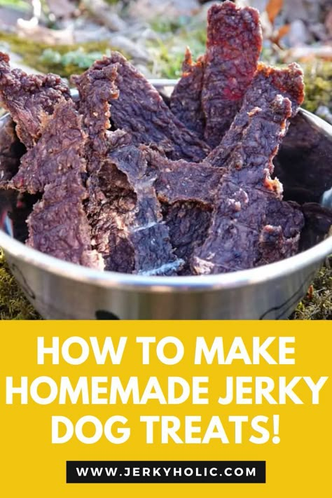 Dog Jerky in a dog bowl on the ground outside. Ground Beef Jerky Recipe, Homemade Beef Jerky Recipe, Jerkey Recipes, Dog Jerky, Teriyaki Beef Jerky, Homemade Beef Jerky, Homemade Jerky, Making Jerky, Jerky Recipe