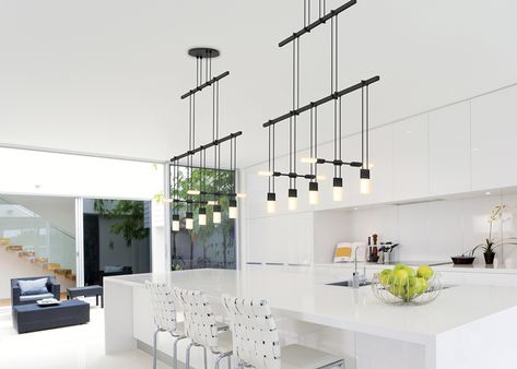 Sonneman's Suspender®️ Linear Two Tier pendants Beach Apartments, Contemporary Style Kitchen, Minimalist Dekor, Traditional Kitchen Design, Sonneman Lighting, Minimalist Furniture, Modular System, Minimalist Kitchen, Traditional Kitchen