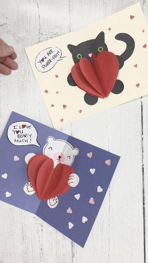 Pop Up Valentine Cards, Valentines Day Cards Diy, Birthday Heart, Red Ted Art, Aesthetic Heart, Kraf Kertas, Valentine's Day Crafts For Kids, Birthday Card Craft, Valentine Cards Handmade