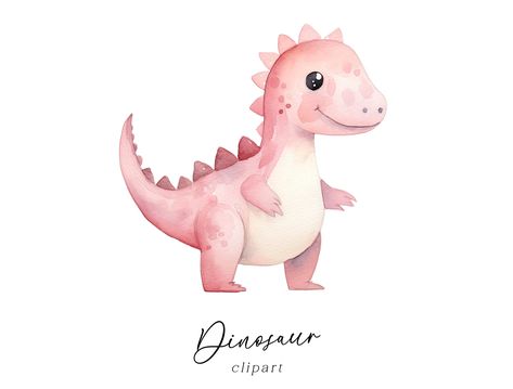 Cute Pink Dinosaur, T Rex Watercolor, Kids Birthday Invitation Card, Pink Dinosaur, Home Decor Color, Cute Dinosaur, Birthday Invitations Girl, Birthday Invitations Kids, Elegant Tattoos