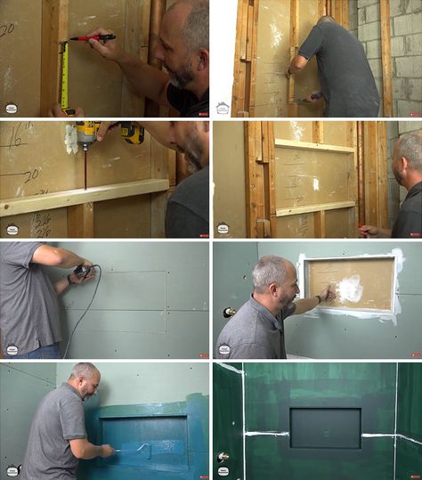 Shower Niche Frame Ideas, How To Install A Shower Niche, How To Build A Shower Niche, Diy Shower Niche, Diy Tile Shower, Shower Alcove, Bathroom Niche, Cement Board, Bathtub Remodel