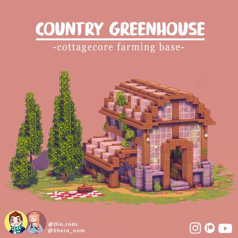 Hey there! Here is a cozy Country Greenhouse me and @Dio.rods built together. It's perfect for survival. Build downloads are available for supporters on Patreon Minecraft House Greenhouse, Minecraft House With Garden, Minecraft Builds Greenhouse, Country Minecraft House, Mc Survival Builds, Minecraft Medieval Greenhouse, Armorer Minecraft House, Minecraft Cozy Builds, Minecraft Decorations Interior