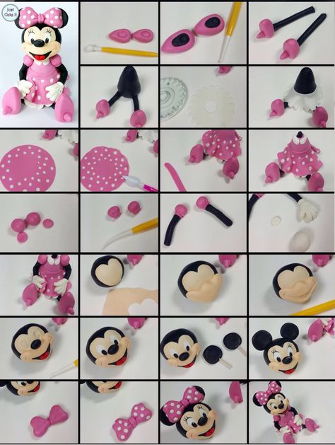 Minnie Mouse Cake Topper, Minnie Mouse Birthday Cakes, Bolo Minnie, Cake Decorating Icing, Minnie Cake, Fondant Cake Topper, Fondant Animals, Cake Topper Tutorial, Mickey Mouse Cake