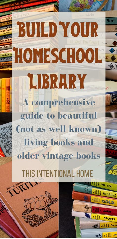 Homeschool Library Room Ideas, Best Books For Homeschool Library, Childcraft Books Homeschool, Best Homeschool Books, Charlotte Mason Living Books List, Must Have Books For Home Library, Homeschool Bookshelf Organization, Homeschool Book Organization, Microschool Ideas