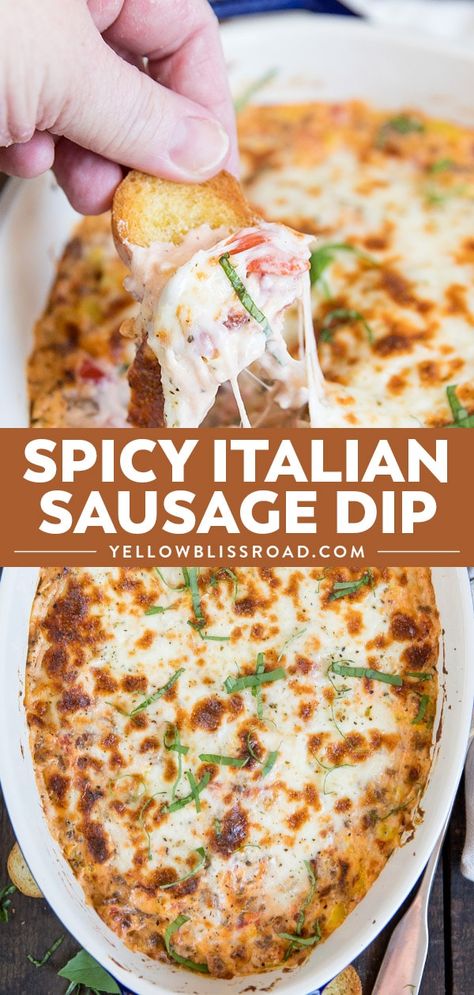 Spicy Italian Sausage Dip, Italian Sausage Dip, Cheese Its, Spicy Italian Sausage, Sausage Dip, Pastas Recipes, Hot Italian Sausage, Italian Appetizers, Spicy Sausage