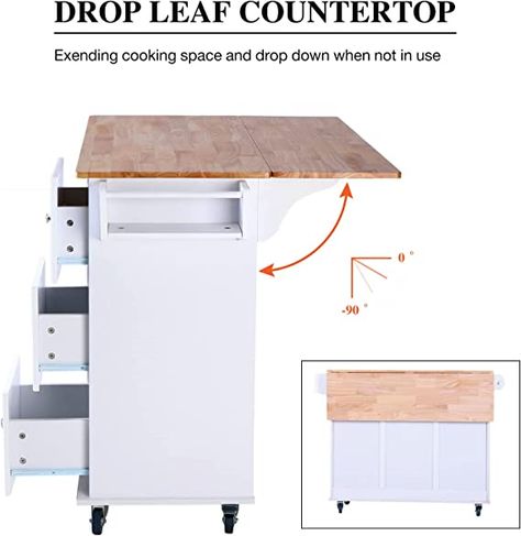 Amazon.com: PHI VILLA Kitchen Island Cart on Wheels - Mobile Kitchen Island with Drop Leaf, Rolling Kitchen Table with Storage : Home & Kitchen Kitchen Island With Drop Leaf, Kitchen Table With Storage, Villa Kitchen, Rolling Island, Kitchen Island With Storage, Drop Leaf Kitchen Island, Island With Storage, Kitchen Carts On Wheels, Portable Kitchen Island