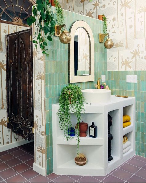 Dark Green Bathrooms, Justina Blakeney, Dream Bathrooms, Whimsical Decor, Green Bathroom, Bathroom Inspiration, The Bathroom, Bathroom Interior, House Tours