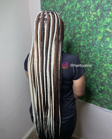 Multi Color Braids For Black Women, Multi Colored Blonde Box Braids, Multicolored Knotless Braids, Three Color Braids, Multi Colored Knotless Braids, Multi Colored Box Braids, Crochet Curls Hairstyles, Ashton Martin, Hood Playlist