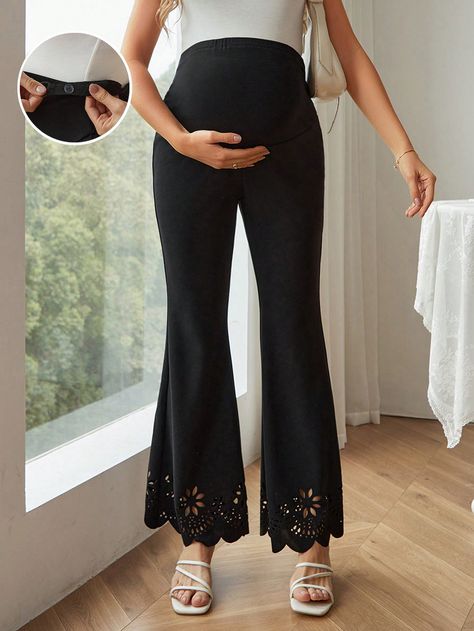 SHEIN Romantic Holiday Flared Pants Long Maternity Pants With Ultra High Waist For Pregnant WomenI discovered amazing products on SHEIN.com, come check them out! Romantic Holiday, Maternity Pants, Flared Pants, Pregnant Women, Flare Pants, 20 Cm, High Waist, High Waisted, Collar