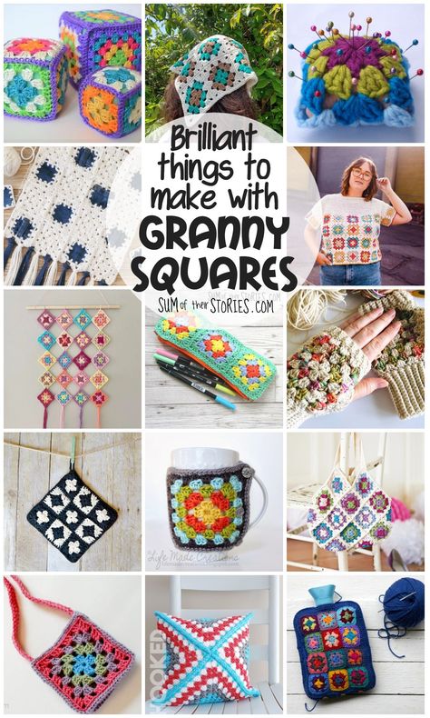 Brilliant things to make with Granny Squares — Sum of their Stories Craft Blog What To Make Out Of Crochet Squares, Stuff To Do With Granny Squares, Crochet Square Project Ideas, Crochet Squares Projects, Cute Granny Square Projects, Things Made From Granny Squares, Make With Granny Squares, Crochet Projects Using Granny Squares, Crochet Patterns Using Granny Squares