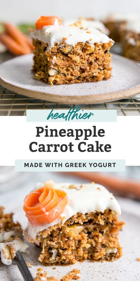 Pineapple Carrot Cake, Carrot Cake Recipe Healthy, Carrot Cake Frosting, Healthy Frosting, Carrot Desserts, Carrot Cake With Pineapple, Fit Mitten Kitchen, Carrot Cake With Cream Cheese, Carrot Cakes