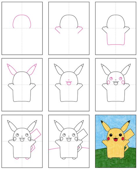 How to Draw Pikachu · Art Projects for Kids Draw Pikachu, Pikachu Coloring, How To Draw Pokemon, Trin For Trin Tegning, Pokemon Crafts, Draw Pokemon, Jenny Saville, Pikachu Coloring Page, Pikachu Drawing