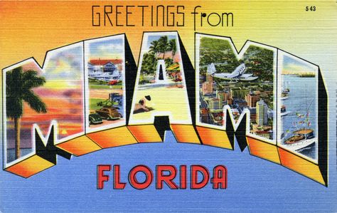 Vintage Postcards Travel, Vintage Miami, Florida Art, Travel Postcard, Ft Lauderdale, Vintage Florida, Large Letters, Big Sky, Miami Florida