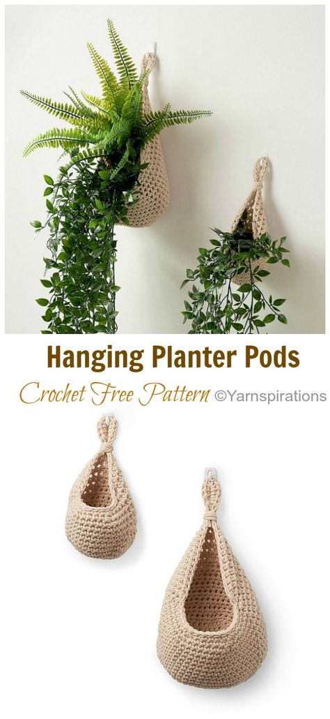 Hanging Planter Pods Crochet Free Pattern - Hanging #Basket; Free #Crochet; Patterns Macrame Teardrop Basket, Free Crochet Wall Hanging Basket Patterns, Crochet Plant Wall Hanger, Teardrop Basket Crochet Pattern, Crochet Planter Hanger, Crochet Plant Hanging Basket, Crochet Teardrop Basket, Crochet Plant Hanger Free, Crochet Wall Hanging Basket Pattern Free