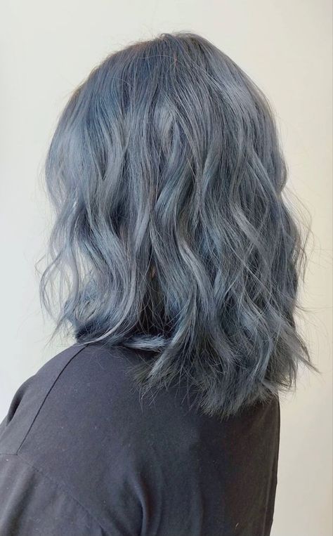 Slate Blue Hair Color, Blueish Grey Hair, Smoky Blue Hair Color, Soft Blue Hair Color, Smokey Blue Hair Color, Bluish Silver Hair, Bluish Gray Hair, Light Blue Grey Hair, Dark Silver Blue Hair