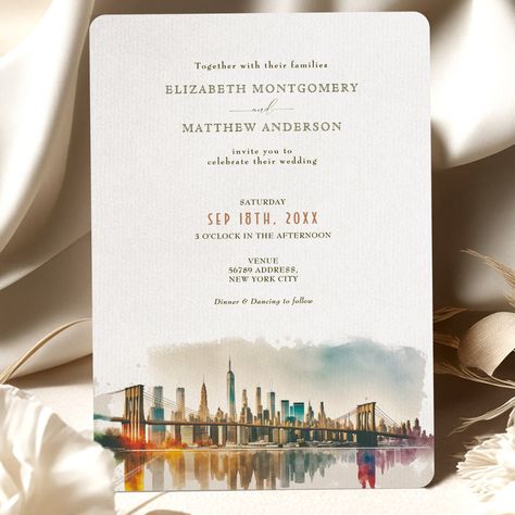 City Wedding Invitations, Popular Wedding Invitations, Dubai Design, Destination Wedding Invitation, Wedding Announcement Cards, Watercolor Invitation, Wedding Watercolor, Dubai Wedding, New York City Wedding