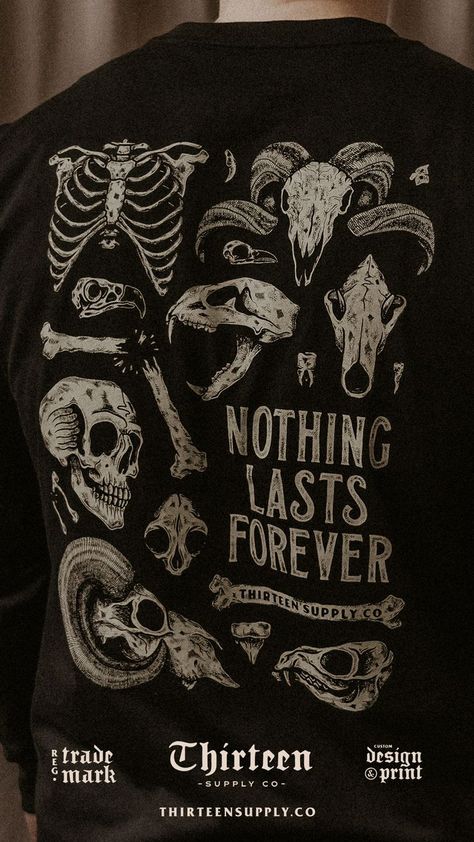 The 'NOTHING LASTS FOREVER' become a staple item for us in the early days, but we retired it as we felt we could improve the design as our illustration and printing improved. Our new V2 of the design is now available, updated to our style but still keeping the same applications as the previous design. Art Inspiration Y2k, Arte 8 Bits, Nothing Lasts Forever, Design Brochure, Pola Sulam, Art Clothes, Linocut, T Shirt Design, Vintage Design