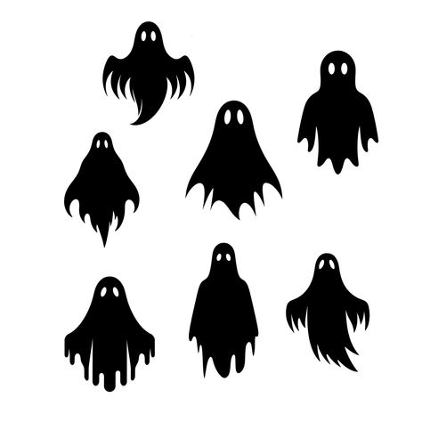 Halloween Ghost Silhouettes, Flying Ghost Drawing, Scary Silhouettes, Ghost Outline, Ghost Flying, Ghost Silhouette, Ghost Clipart, Witch Silhouette, Halloween Stencils