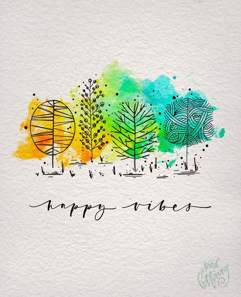 심플한 그림, Soyut Sanat Tabloları, 수채화 그림, Bullet Journal Art, Happy Paintings, Watercolor Trees, Choose Happy, Watercolor Inspiration, Watercolor Cards