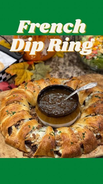 Laura Ashley Johnson RDN CDE on Instagram: "🔹🙂🔆French Dip Ring🔆🙂🔹 Full of meat and cheese, this ring is as delicious as it is impressive! It’s definitely a get-together hit! 2 8oz Pillsbury Crescent Rolls 1/4 cup prepared horseradish sauce, optional 12 slices provolone cheese, halved 1 1/2lb sliced deli roast beef French’s Crispy Fried Onions, amount as desired 1 egg, whisked 1 tsp garlic powder 1 tbsp chopped fresh parsley Campbell’s French Onion Soup (or prepared au jus packet) Preheat o Roastbeef Sandwich, French Dip Crescents, Deli Roast Beef, Pillsbury Crescent Rolls, Crispy Fried Onions, French Onion Dip, French Dip Sandwich, Prepared Horseradish, Meat Sandwich