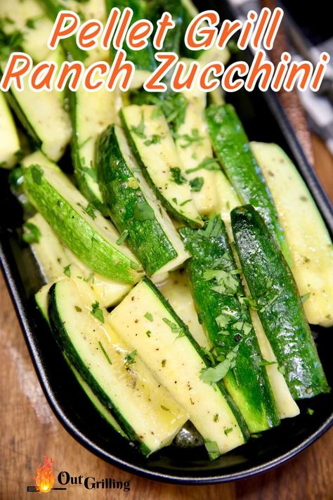 Ranch Zucchini is a quick and easy side dish to make on the pellet grill with fresh zucchini. A flavorful side dish with zucchini spears seasoned with ranch dressing mix. Ranch Zucchini, Zucchini Spears, Recipe With Zucchini, Grilled Steaks, Outdoor Cooking Recipes, Fresh Zucchini, Sausage Stuffed Zucchini, Zucchini Casserole, Zucchini Recipe