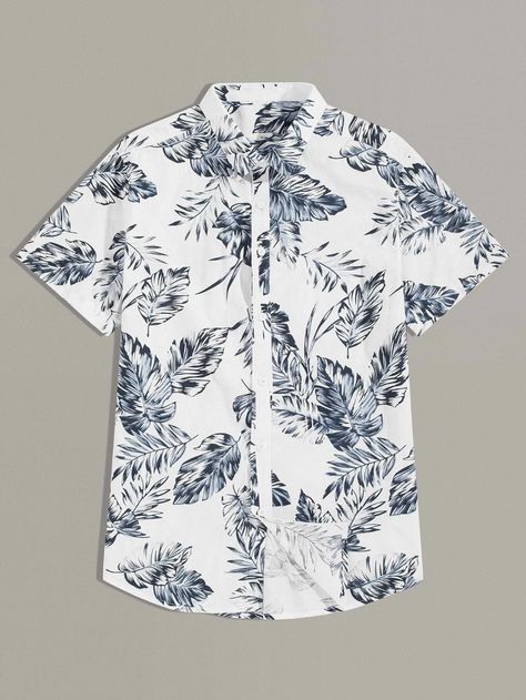 Men Tropical Print Button Up Shirt | SHEIN USA Polo Outfit Men, Mens Accessories Necklace, Polo Fashion, Mens Polo T Shirts, Tropical Shirts, Men Shirts, Polo T Shirts, Men Fashion Casual Outfits, Summer Outfits Men