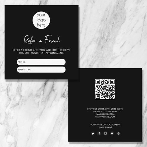 Referral Cards Business, Refferal Cards, Lash Referral Program, Referral Card Design, Refer A Friend Promotion Ideas, Friend Referral, Social Media Business Cards, Lash Quotes, Voucher Design