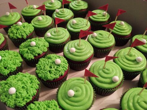 Golf cupcakes Golfer Boyfriend, Golf Cupcakes, Golf Cookies, Golf Birthday Cakes, Golf Party Decorations, Decorating Cupcakes, Golf Cake, Golf Birthday Party, Golf Decor