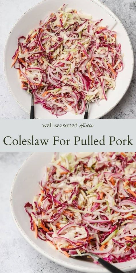 Light Coleslaw Recipe Healthy, Easy Coleslaw Recipe For Pulled Pork, Winter Coleslaw Recipe, American Bbq Sides, Best Coleslaw For Pulled Pork, Pulled Pork Coleslaw Recipe, Slaw For Pulled Pork, Pulled Pork Slaw, Pork Coleslaw