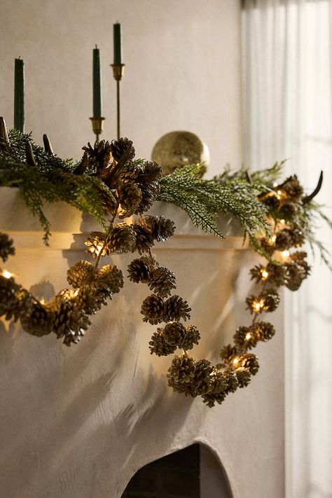 Pine Cone Garland, November Vibes, Anthropologie Christmas, Pinecone Crafts, 2023 Ideas, Pinecone Garland, Christmas Pine Cones, Unique Christmas Ornaments, Festive Holiday Decor