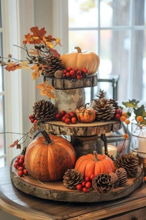 22+ Elegant & Cheap Thanksgiving Decor Ideas & Thanksgiving Decorations Diy Thanksgiving Decorations Table, Thanksgiving Decorations Table, Diy Thanksgiving Decorations, Thanksgiving Decor Ideas, Fall Tray, Fall Coffee Table, Diy Leaves, Thanksgiving Decorations Diy, Rustic Pumpkin