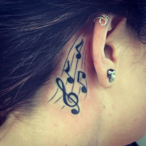 Music notes behind the ear Small Music Note Tattoo, Music Note Tattoo Behind Ear, Tattoos Behind The Ear, Small Music Tattoos, Music Symbol Tattoo, Behind The Ear Tattoo, Tattoo Behind Ear, Behind Ear Tattoos, Music Notes Tattoo