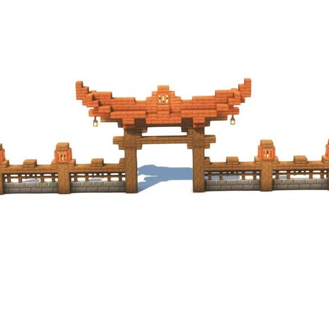 Minecraft Japanese Fence Ideas, Minecraft Hanging Decorations, Walls In Minecraft, Japanese Fence Minecraft, Minecraft Japanese Wall Gate, Japanese Walls Minecraft, Minecraft Stone Fence, Japanese Gate Minecraft, Minecraft Japanese Gate