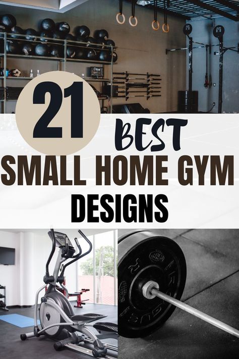 YOU HAVE TO TRY OUT THESE 21 SUPER CUTE SMALL HOME GYM DESIGNS! THERE ARE A TON OF WAYS TO ORGANIZE YOUR GYM EQUIPMENT AT HOME MAKING IT EASY TO STORE IT ALL WHEN YOU ARE DONE. THESE DESIGN LAYOUTS WILL MOTIVATE YOU TO WORKOUT! #21IDEAS #SMALLHOMEGYM #ATHOMEGYM #GYMDESIGNS #CUTESMALLHOME Workout Spaces In Basement, Workout Room Ideas Home Garage, Compact Gym Small Spaces, Gym At Home Design, One Car Garage Gym, Diy Home Gym Ideas, Home Gym Ideas Small Garage, Industrial Home Gym, Small Gym Room Ideas