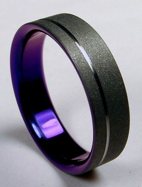 36 Unusual & Unconventional Wedding Rings For Men Purple Wedding Band, Unconventional Wedding Rings, Purple Wedding Rings, Wedding Rings For Men, Rings Mens, Ring Inspiration, Man Ring, Halloween Wedding, Titanium Rings