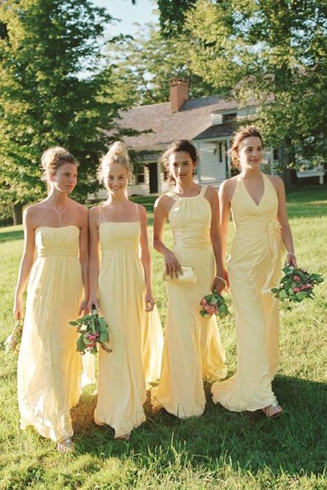 10+ Yellow Bridesmaid Dresses For Bright Wedding – OSTTY Yellow Bridesmaid, Pretty Bridesmaid Dresses, Popular Wedding Colors, Convertible Bridesmaid Dress, Yellow Bridesmaid Dresses, Yellow Dresses, Yellow Bridesmaids, Floor Length Chiffon Bridesmaid Dresses, Yellow Wedding