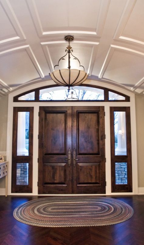 Stained Front Doors, Stained Front Door, Pintu Ganda, Alder Doors, Pintu Interior, Double Door Entryway, Double Doors Exterior, Main Entrance Door Design, Narrow Living Room