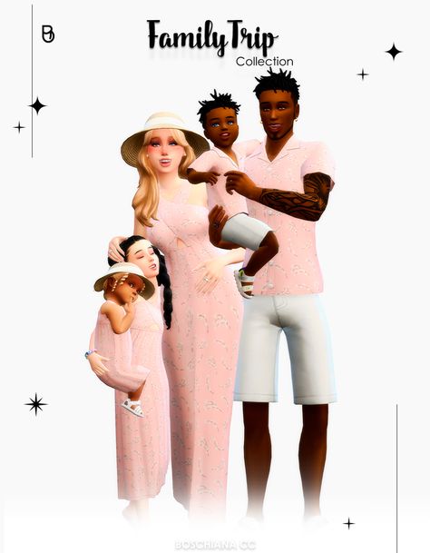 Sims 4 Matching Family Outfits, Sims 4 Family Cc, Maxis Match Clothing, Sims 4 Summer Clothes, Sims 4 Traits, Sims 4 Family, Elegant Summer Dresses, Packing Clothes, Sims 4 Dresses