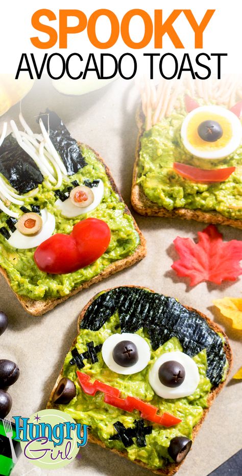 Spooky Avocado Toast + More Fun Recipes for Halloween | Hungry Girl Halloween Fingerfood, Halloween Breakfast, Healthy Halloween Treats, Recipe Builder, Fun Halloween Food, Healthy Halloween, Hungry Girl, Halloween Snacks, Halloween Recipes