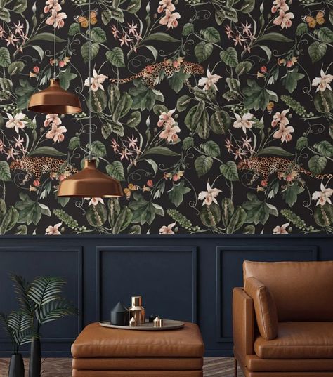 Dark Tropical Wallpaper, Jungle Wall Mural, Dark Tropical, Dark Jungle, Wallpaper Store, Paradise Wallpaper, Leopard Flower, Jungle Wall, Wallpaper Stores