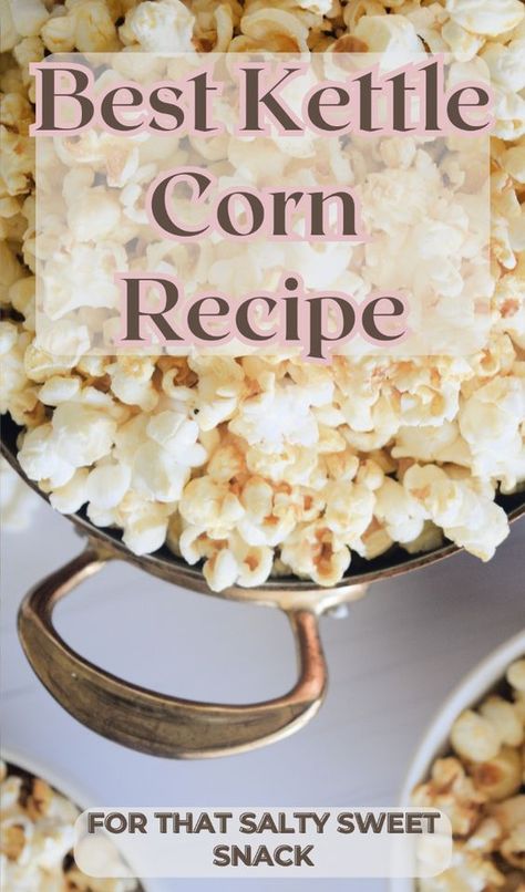 If you love fair foods, then this easy homemade kettle corn recipe is for you! A perfectly salty and sweet popcorn that has an amazing crisp outer layer, making it irresistible to stop at one batch! Homemade kettle corn popcorn is the best yummy snack, or finger food for kids and adults. Made on the stovetop with healthy ingredients, this perfect popcorn is the perfect appetizer for movie night, gameday, or any meal of the week! Popping Corn On The Stove, Kettle Corn With Microwave Popcorn, Best Homemade Popcorn, Gluten Free Popcorn Recipes, Home Made Kettle Corn, Stovetop Kettle Corn Recipe, Homemade Kettle Corn Recipe, Caramel Puff Corn Recipe Easy, Easy Kettle Corn Recipe