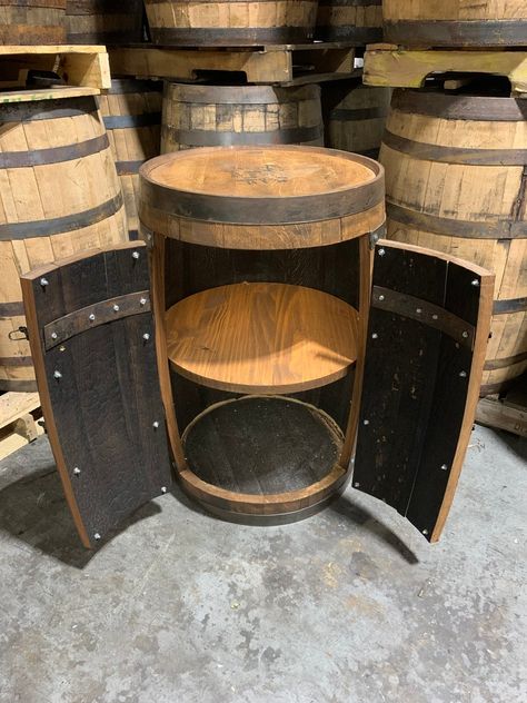 Barrel Cabinet, Whiskey Barrel Bar, Barrel Projects, Barrel Bar, Barrel Decor, Whiskey Barrels, Beer Barrel, Cabinet Detailing, Whisky Barrel