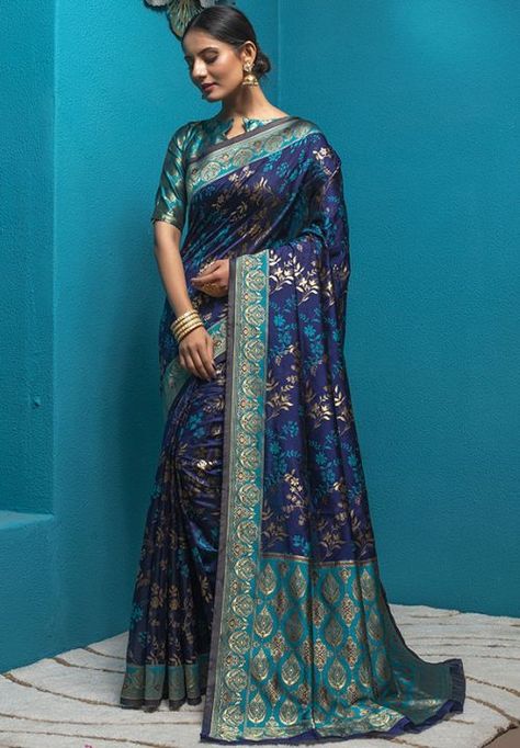 Navy Blue Banarasi Silk Saree Saree For Mother, Broad Border Saree, Peach Color Saree, Kurti Anarkali, Cocktail Dresses Wedding, Classic Saree, Goddess Laxmi, Pakistani Party Wear Dresses, Festival Of Light