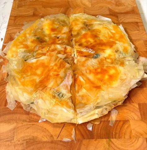 Cheesy Spinach & Filo Pie Recipe: Easy Skillet Mediterranean Pastry Spinach Filo Pie, Vegetarian Pot Pies, Spinach Filo, Filo Pie, Vegetarian Pot Pie, Cheese Sauces, Pie Recipe Easy, Vegan Tzatziki, Cheesy Spinach