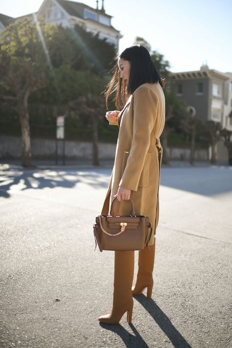 In my element in head to toe camel – the color that always looks refined and elegant. I’m wearing @michaelkors Hamilton Legacy Small Leather Belted Satchel – a holiday bestseller, and for good reason. It’s the perfect in-between size that you can carry from day to night, classic in shape but modern in its details. More on the blog today at 9to5chic.com #mkpartner #michaelkors @shopstylecollective Michael Kors Clothes, In My Element, Bag Outfit, Turtleneck Sweater Dress, Wrap Coat, Michael Kors Hamilton, A Holiday, Wearing Dress, Michael Kors Bag