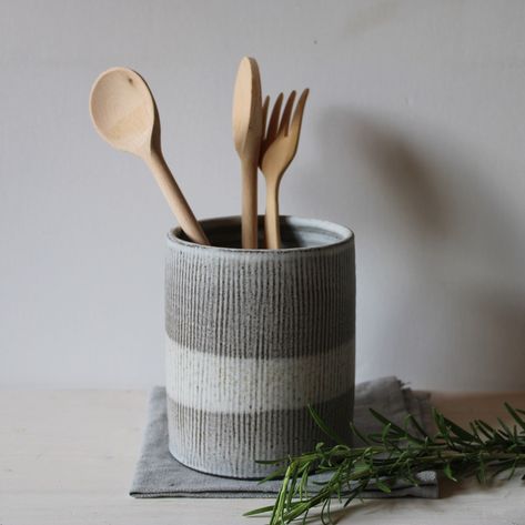 Rustic Utensil Holder, Small Ceramic Planter, Vase Plant, Rustic Pots, Ceramic Cutlery, Ceramic Ring Dish, Rustic Plates, Kitchen Island Decor, Ceramic Bell