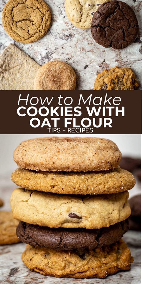 If you have been wondering if you can bake cookies with oat flour, the answer is yes! After developing and testing dozens of recipes, I have come up with several recipes for cookie classics that are made specifically with just oat flour. And now I am plenty of tips, how to measure oat flour and various recipes for this favorite dessert including chocolate chip, peanut butter and molasses. Oatmeal Flour Cookies Healthy, Wheat Flour Cookie Recipes, Oatmeal Flour Cookies Recipes, Making Oat Flour, Cooking With Oat Flour, Oat Flour Oatmeal Raisin Cookies, Oat Flour Bread Recipe Gluten Free, Vegan Oat Flour Cookies, Oatmeal Cookies With Oat Flour