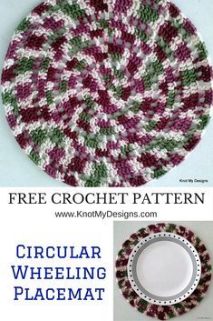 Crochet Placement Free Pattern, Free Crochet Patterns For Placemats, Christmas Placemats Crochet, Crochet Round Placemats Free Pattern, Crochet Place Mats Free Pattern, Crochet Placemats Free Pattern, Wheel Crochet, Pan Protectors, Crochet Placemat Patterns