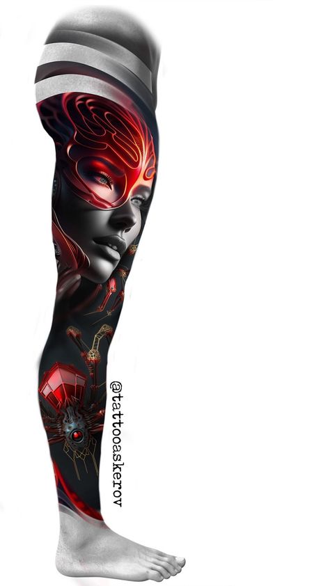 Full Leg Tattoo Design, Side Leg Tattoo, Tato Realis, Flow Tattoo, Bio Organic Tattoo, Colored Tattoo Design, Garter Tattoo, Egyptian Tattoo Sleeve, American Traditional Tattoo Ideas