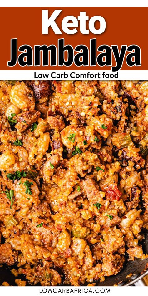 Keto Jambalaya is perfect low carb comfort food! All the flavors of classic Jambalaya with cauliflower rice, andouille sausage and seasonings. Jambalaya recipe has all the delicious flavors without the extra carbs and is ready in just 30 minutes! Low Cal Jambalaya, Keto Jumbolia, Jambalaya With Cauliflower Rice, Jumbolia Recipes, Jambalaya Recipe Slow Cooker, Jambalaya Recipe Crockpot, Keto Jambalaya, Chicken Jambalaya Recipe, Jambalaya Recipes